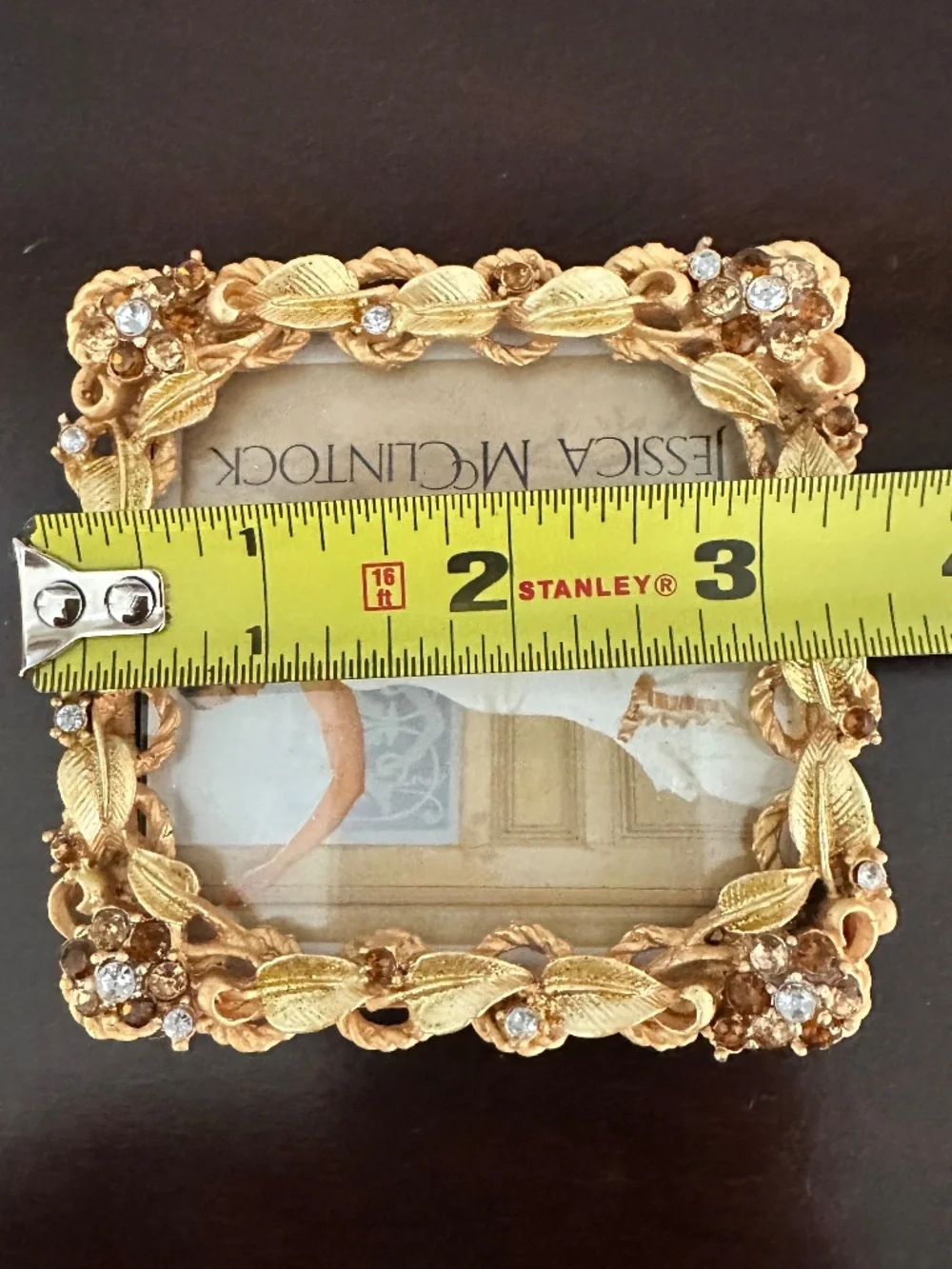 Vintage 3”x 3” Gold Rhinestone Jessica McClintock Ornate Photo Frame New
